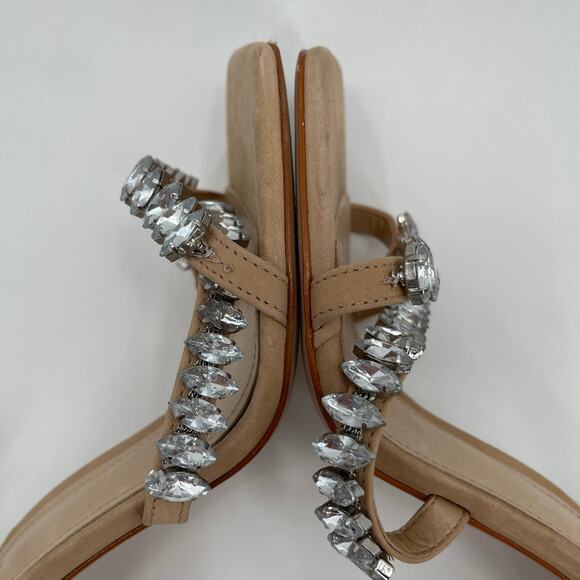 SCHUTZ Linsey Heels Size 9.5 Nubuck Leather Light Nude Rhinestone Square Toe - Picture 6 of 16